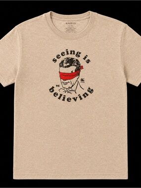 Ambig Seeing Is Believing Graphic Short-Sleeve Tee — Beige with Red Accent